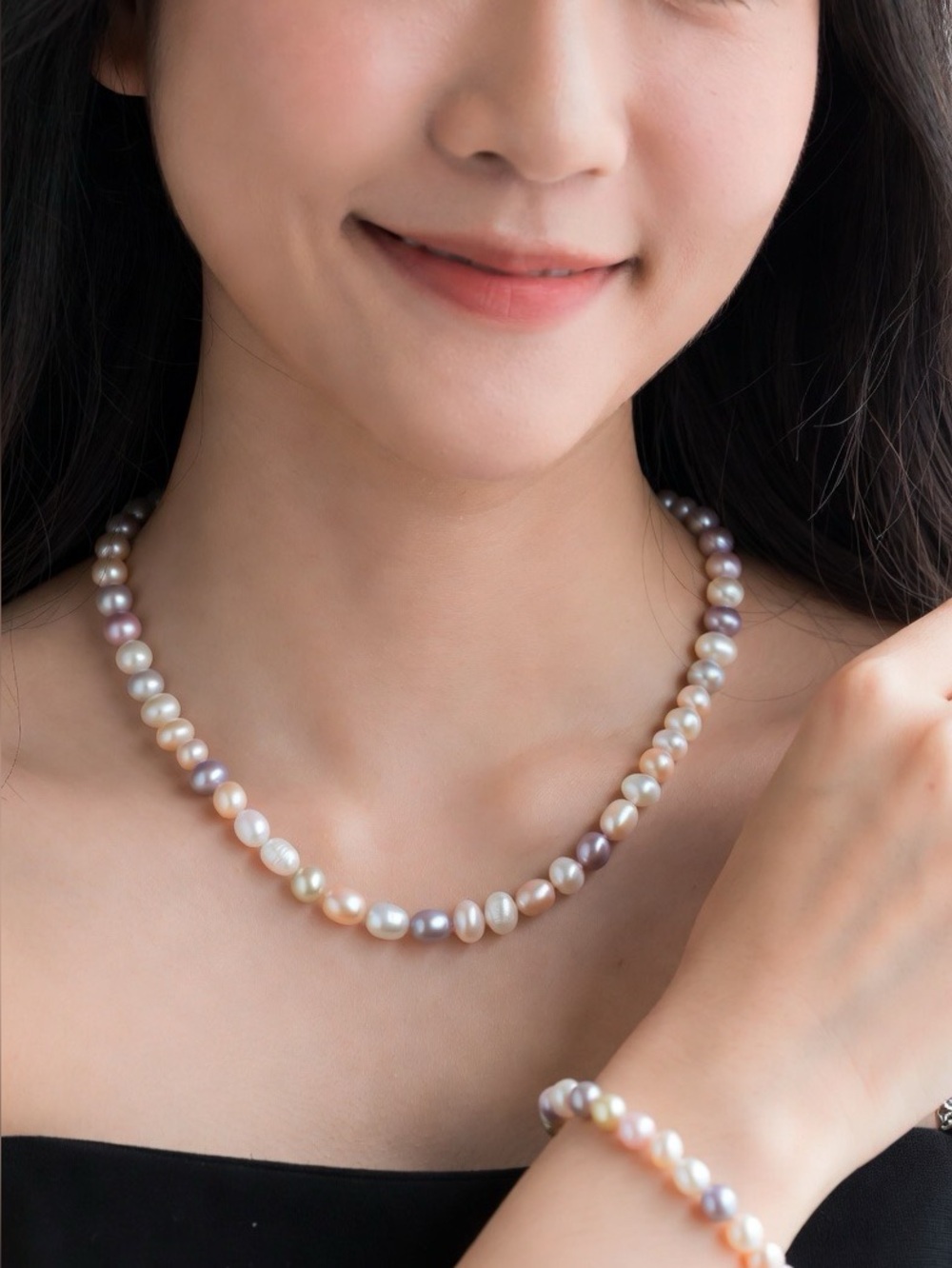 Freshwater Cultured Peach Cream Pearl Necklace Bracelet Set New in Box SS925
